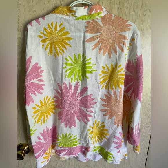 Fresh Produce Linen Button Front Top White Pink & Orange Floral Daisy Sz XL - Picture 7 of 9